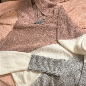 Colorblock Sweater in Pink, Cream, and Gray